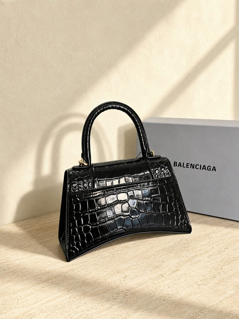 Balenciaga Hourglass Small Croc Embossed Calfskin Top Handle Bag - Picture 4 of 5